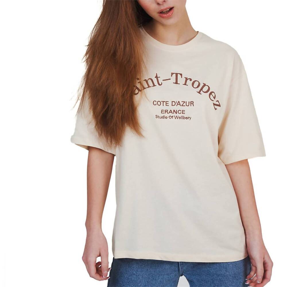 NEW AMBAR st tropez printed t-shirt in creme